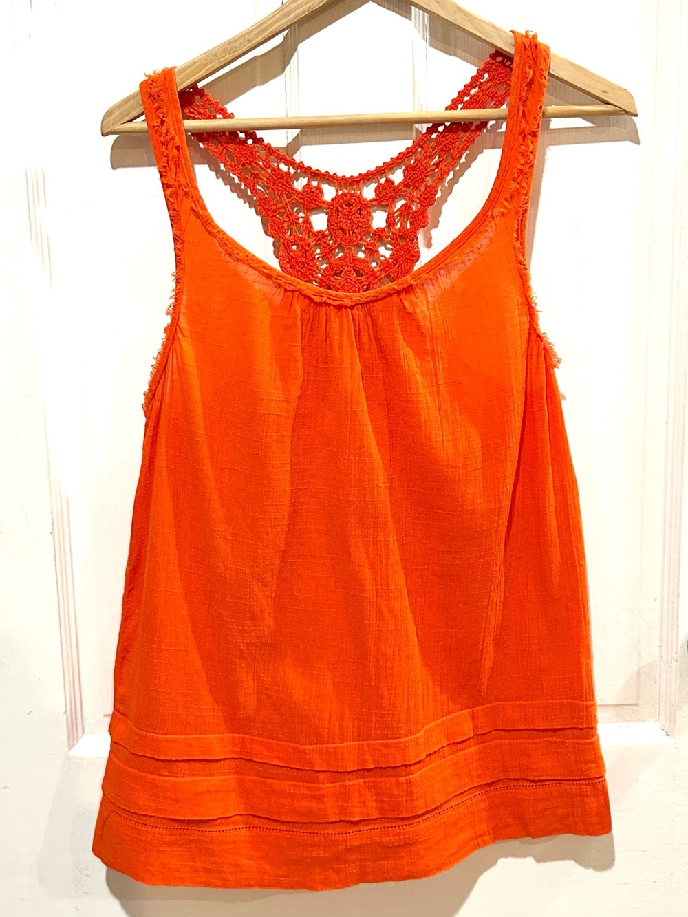 Anthropologie Edme & Esyllte Orange Cotton Gauze Lace Trim Boho Tank Top Size 4